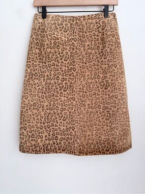 Margaret Godfrey Vintage Size 4 Brown Leopard Print A-Line Suede Leather Skirt